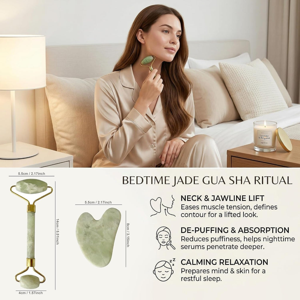 Set Jade Roller & Gua Sha – Masseur Visage Anti-Poches & Éclat - Glowy