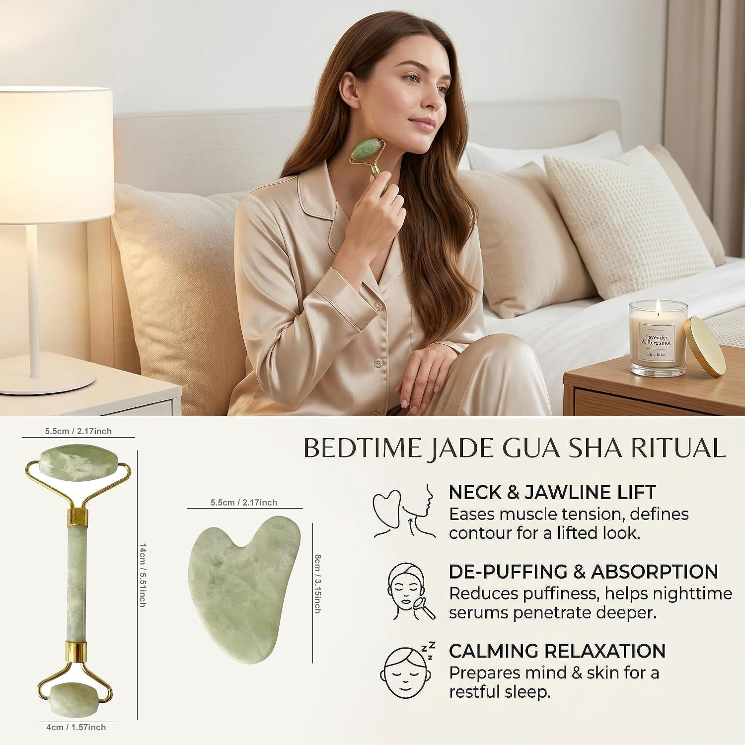 Set Jade Roller & Gua Sha – Masseur Visage Anti-Poches & Éclat - Glowy
