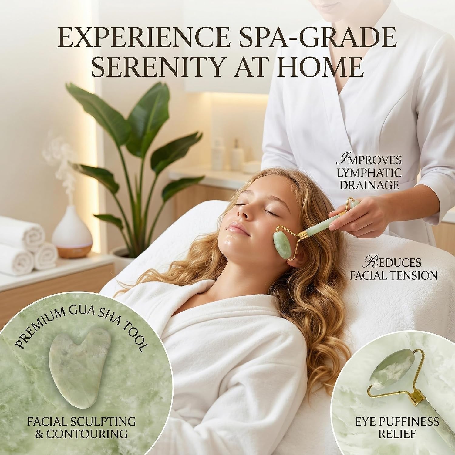 Set Jade Roller & Gua Sha – Masseur Visage Anti-Poches & Éclat - Glowy