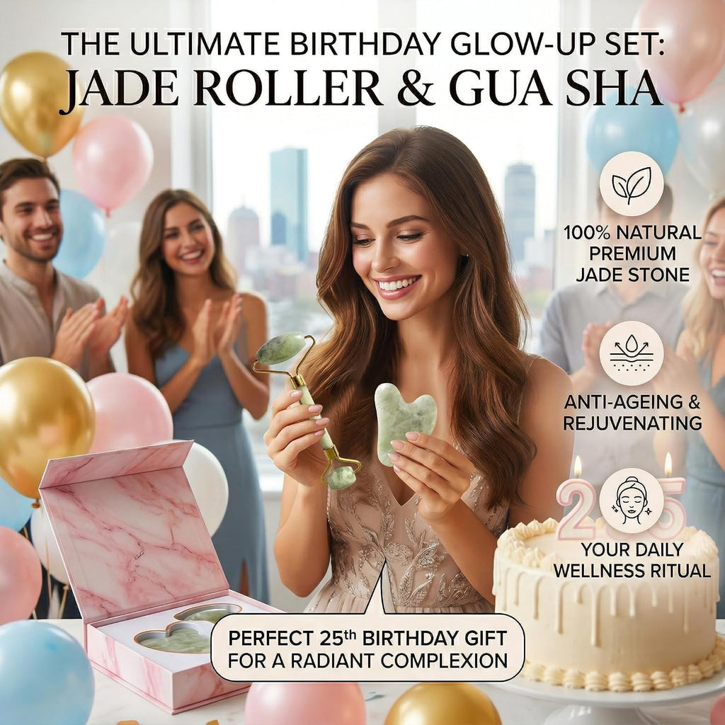 Set Jade Roller & Gua Sha – Masseur Visage Anti-Poches & Éclat - Glowy